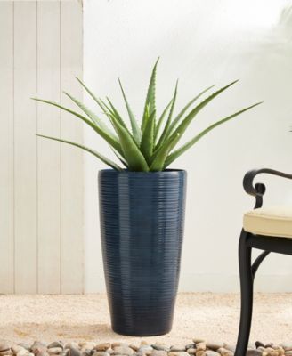 22.5" H Oversized Set of 2 Turquoise  Resin and Stone Faux Ceramic Textured Tall Planter