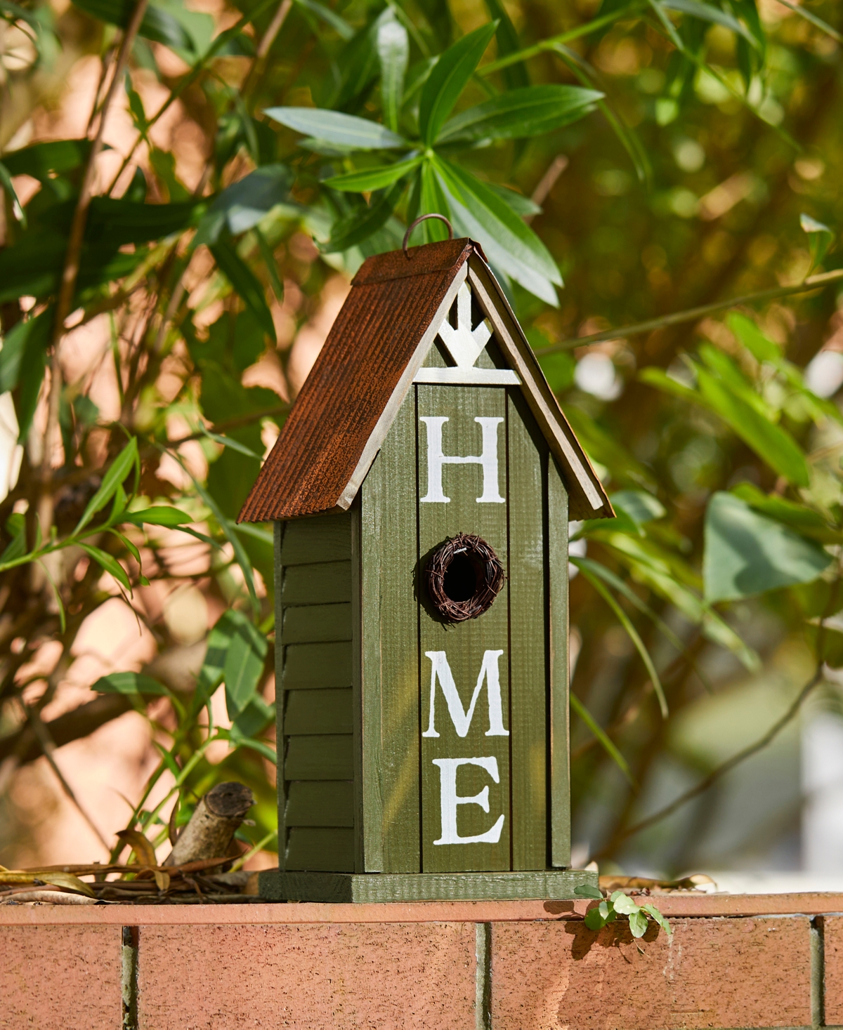 Glitzhome 14.75" H Washed Green Distressed Solid Wood " Home" Inspiration Single Family Decorative Outdoor Gar In Multi