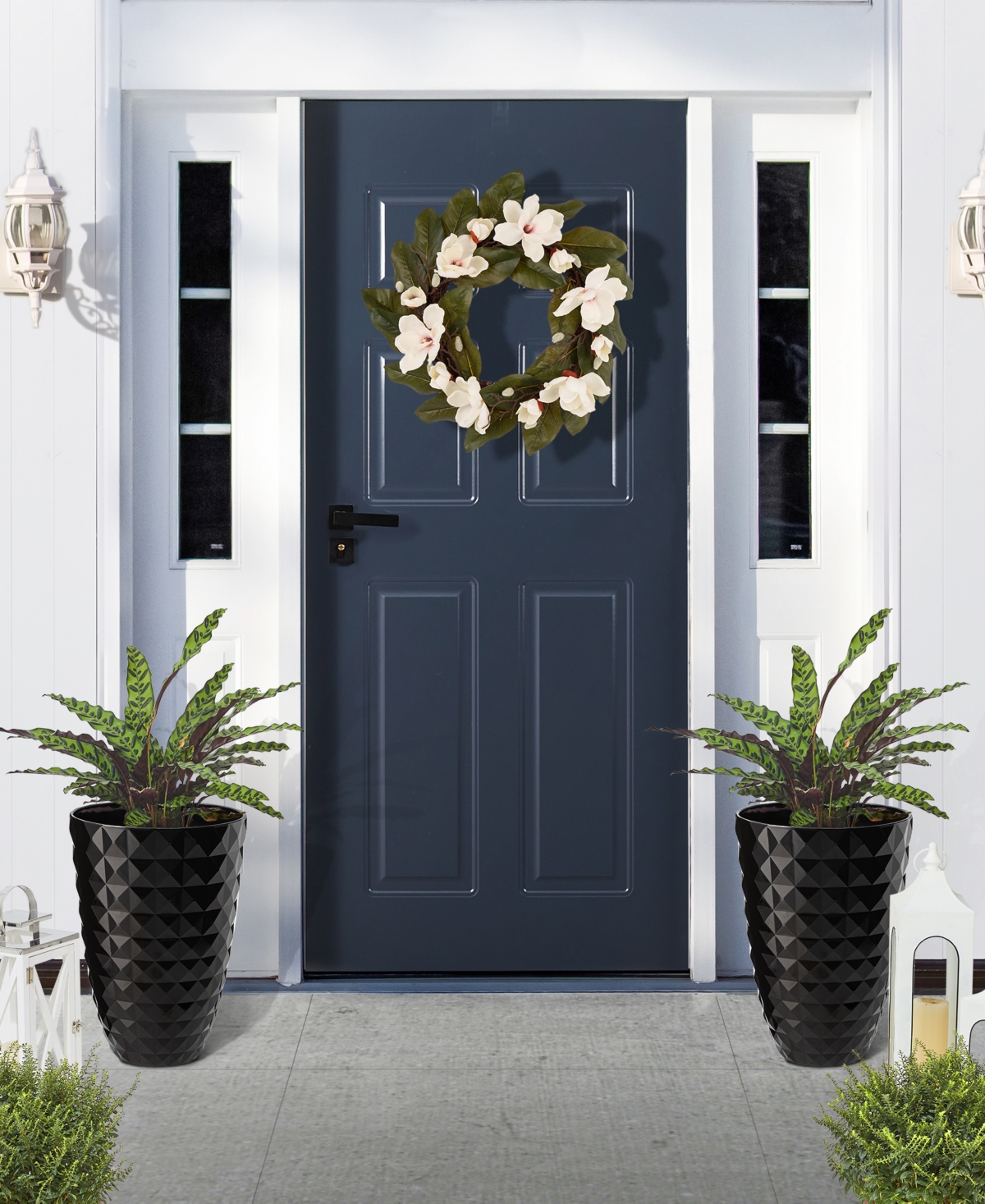 Glitzhome H Oversized Set of 2 Pe and Stone Faux Ceramic Diamond TexturedTall Planter - Black