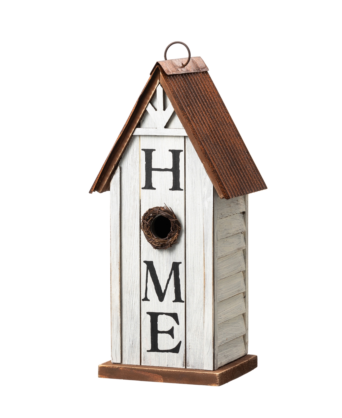 14.75" H Washed White Distressed Solid Wood " Home" Inspiration Decorative Outdoor Garden Birdhouse - Multi