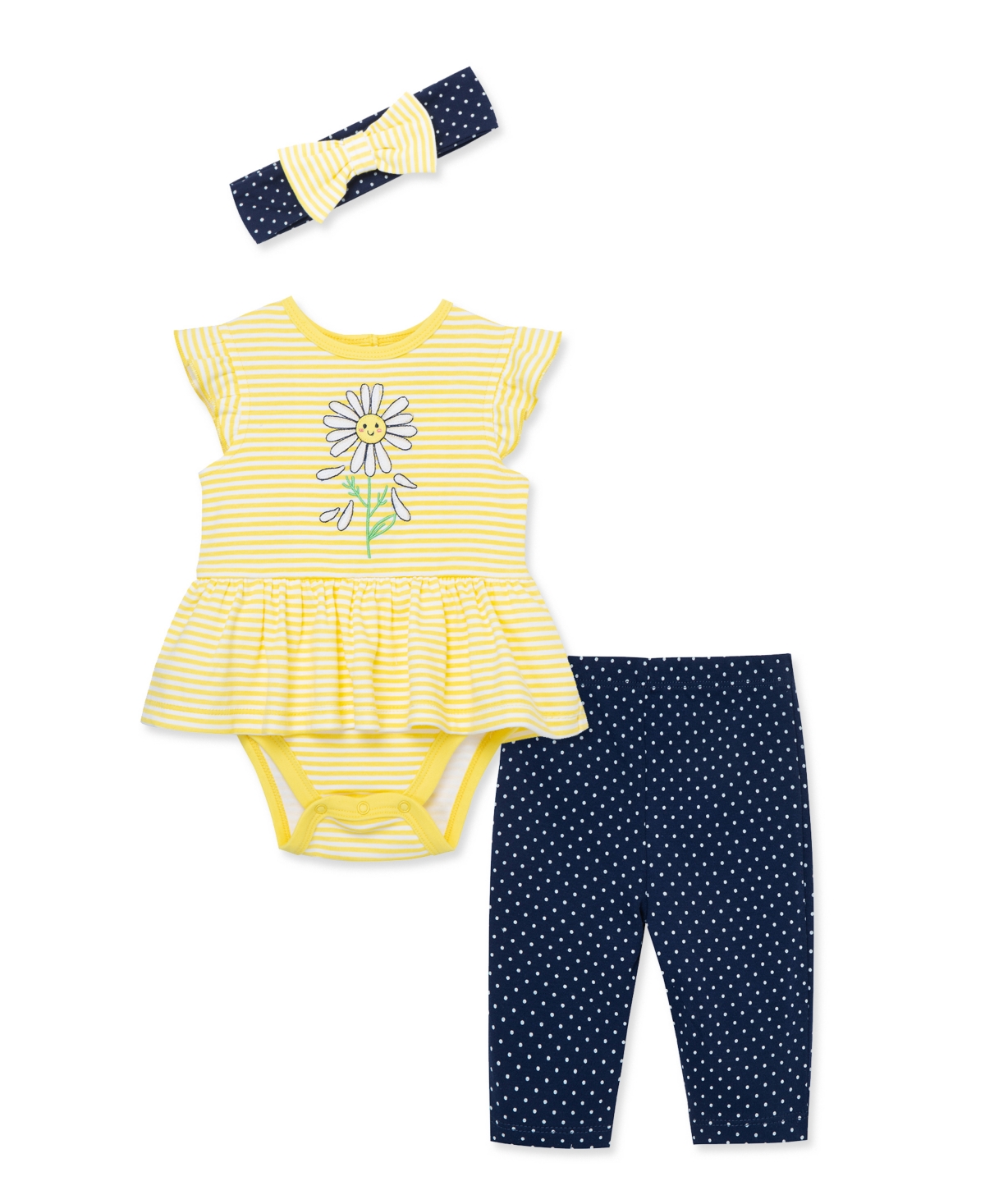 Shop Little Me Baby Girls Daisy Bodysuit Pant Set With Headband In Blue