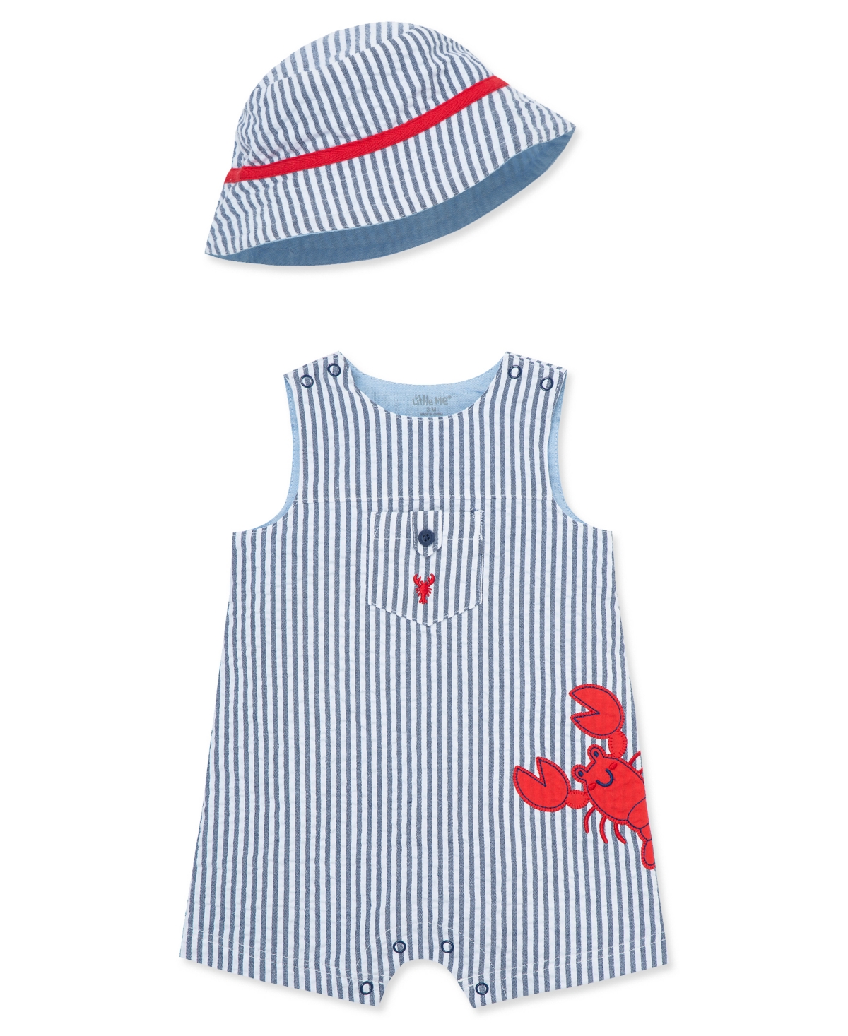 Little Me Baby Boys Lobster Sunsuit With Hat In Blue