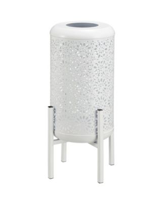 14.25" H Set of 2 Metal Cutout Flower Pattern Solar Powered LED Outdoor Lantern with Stand