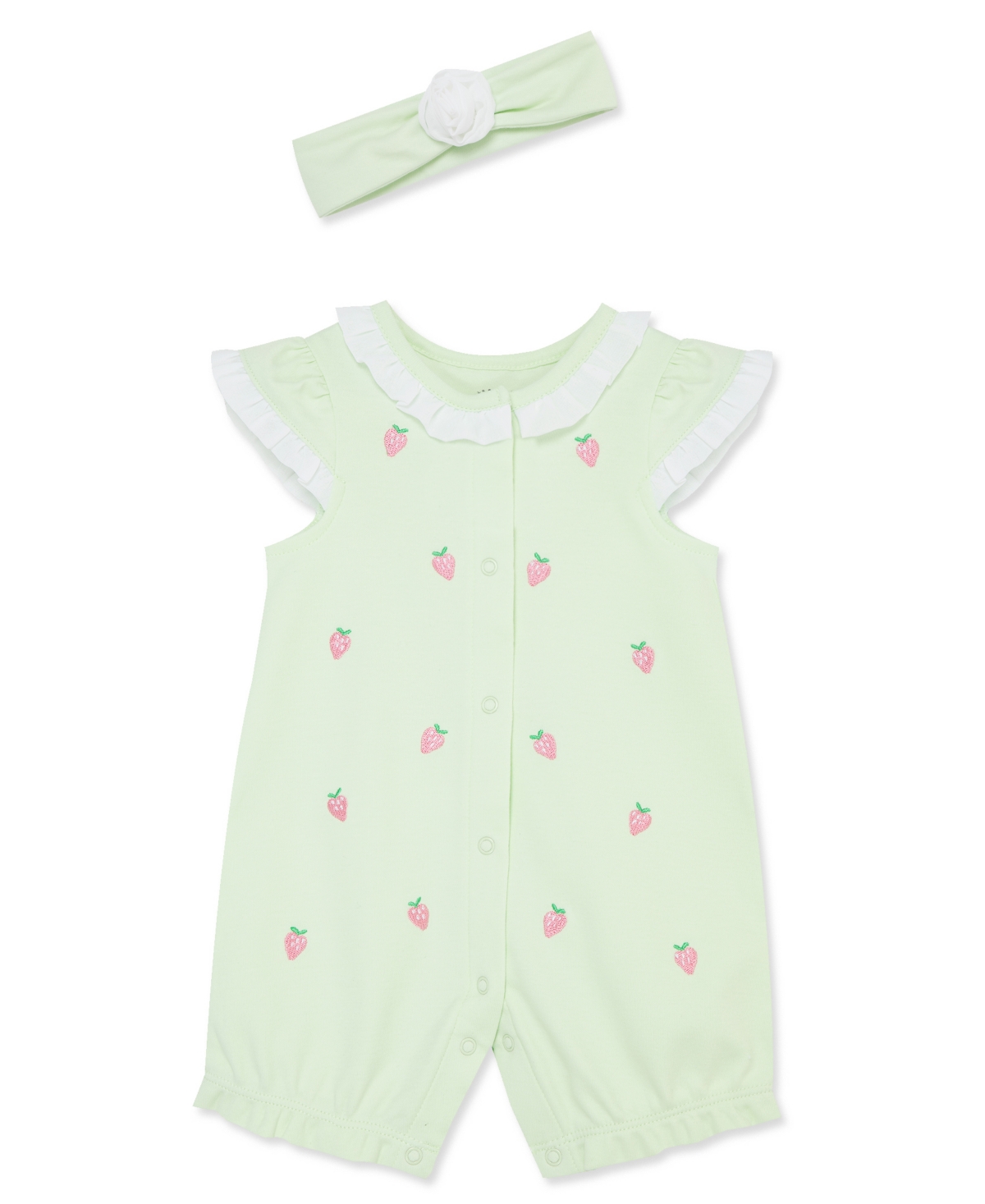 Shop Little Me Baby Girls Strawberry Romper With Headband In Green