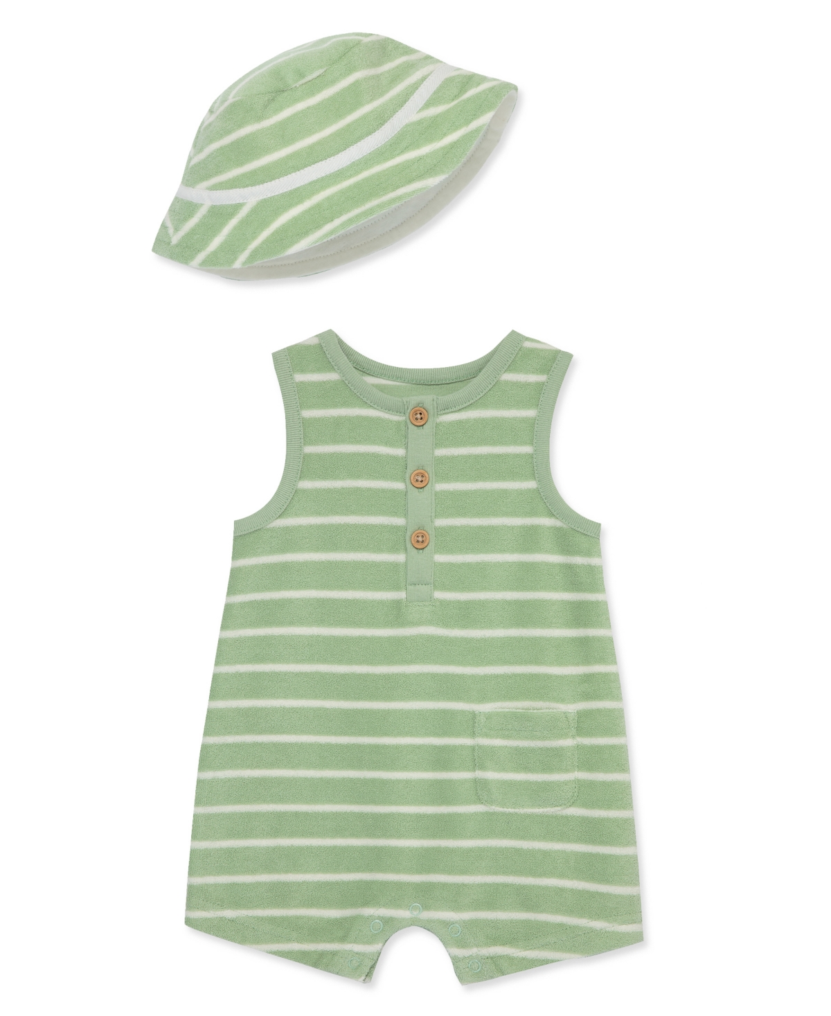 Shop Little Me Baby Boys Green Striped Romper With Hat
