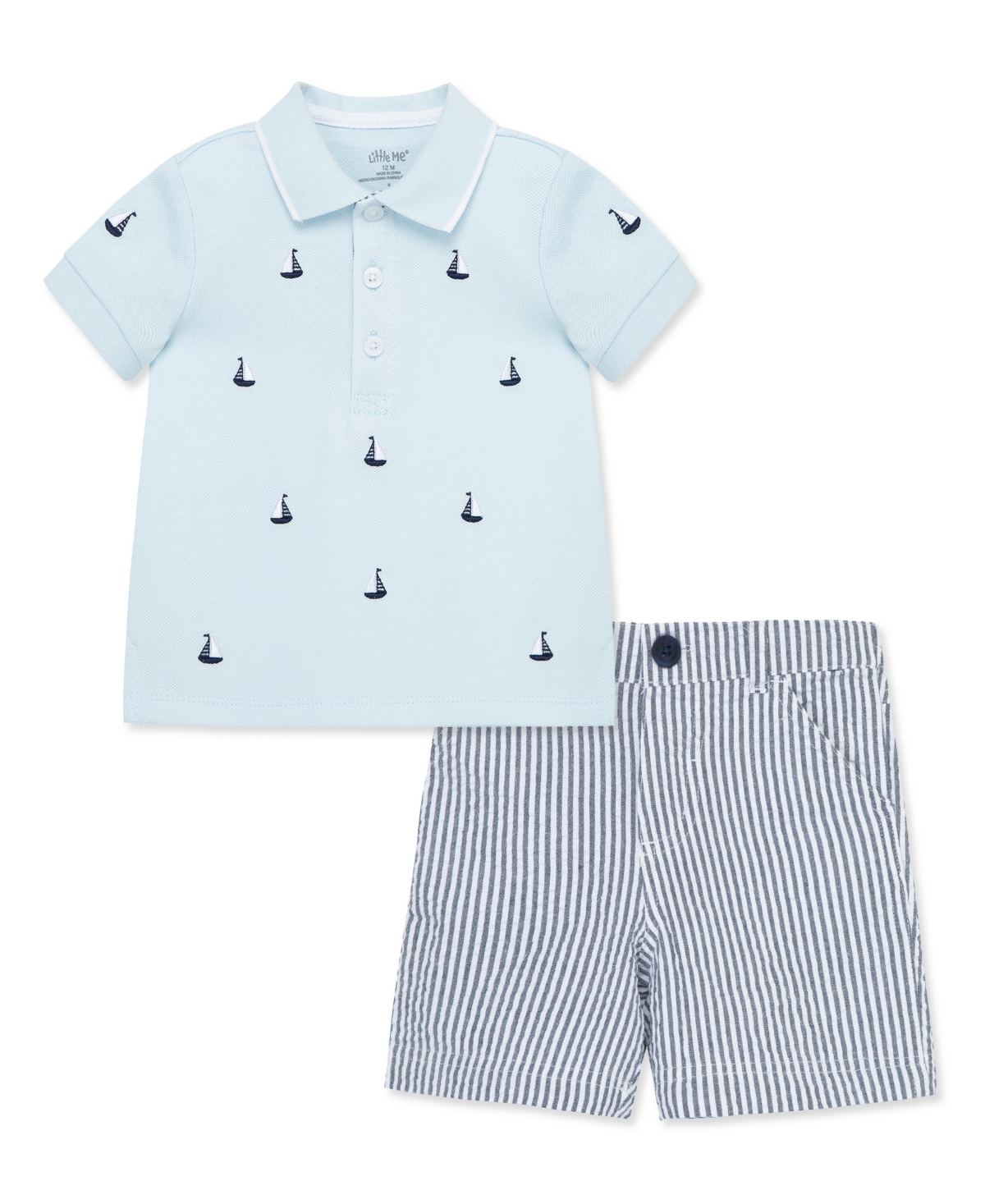 Shop Little Me Baby Boys Sailboat Polo Shorts Set In White
