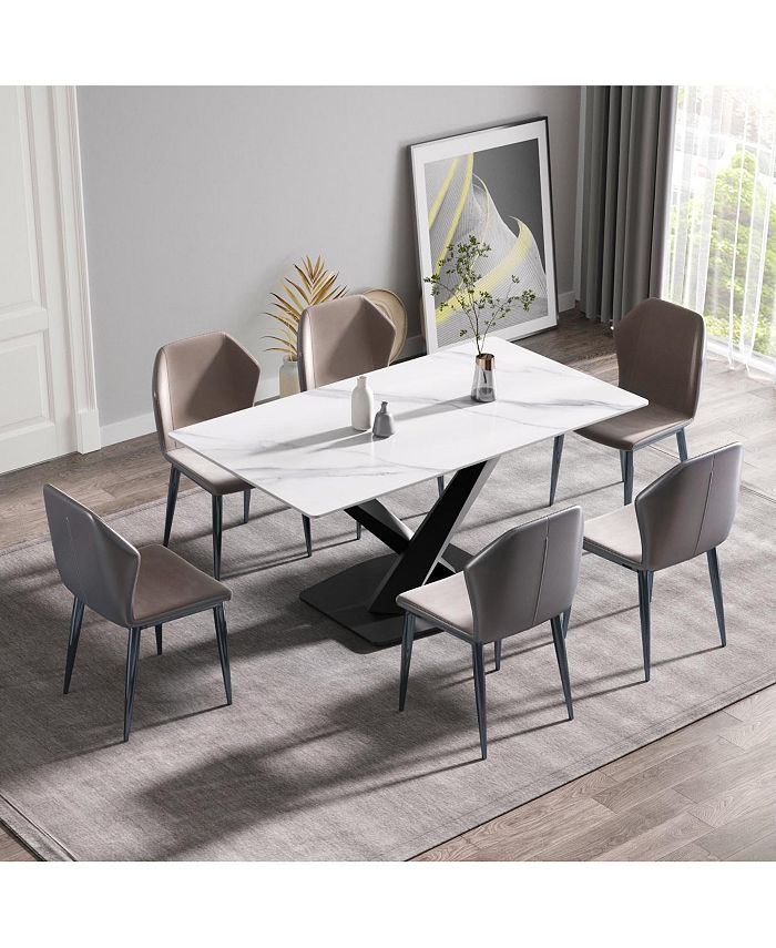 Simplie Fun 63Inch Modern Artificial Stone White Straight Edge Black