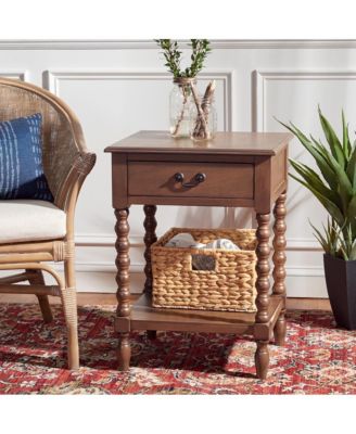 Athena Accent Table with Drawer & Shelf, Farmhouse Style with Ball-Turned Legs for Living Room or Bedroom