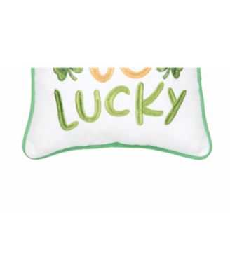 St. Patrick's Day "Happy Go Lucky" Embroidered Small/Petite Cotton Accent Pillow, 10" x 10"