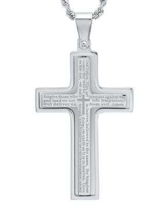 Men's Stainless Steel "Our Father" English Prayer Spinner Cross 24" Pendant Necklace