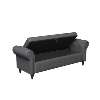 Fabric Large Storage Tufted Rolled Arms Ottoman Storage Bench