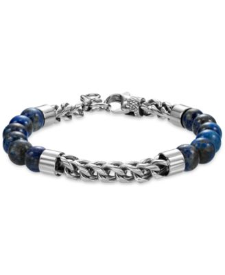 Blackjack - Men's Lapis Lazuli Bead & Chain Bracelet in Stainless Steel (Also in Onyx & Tiger Eye)