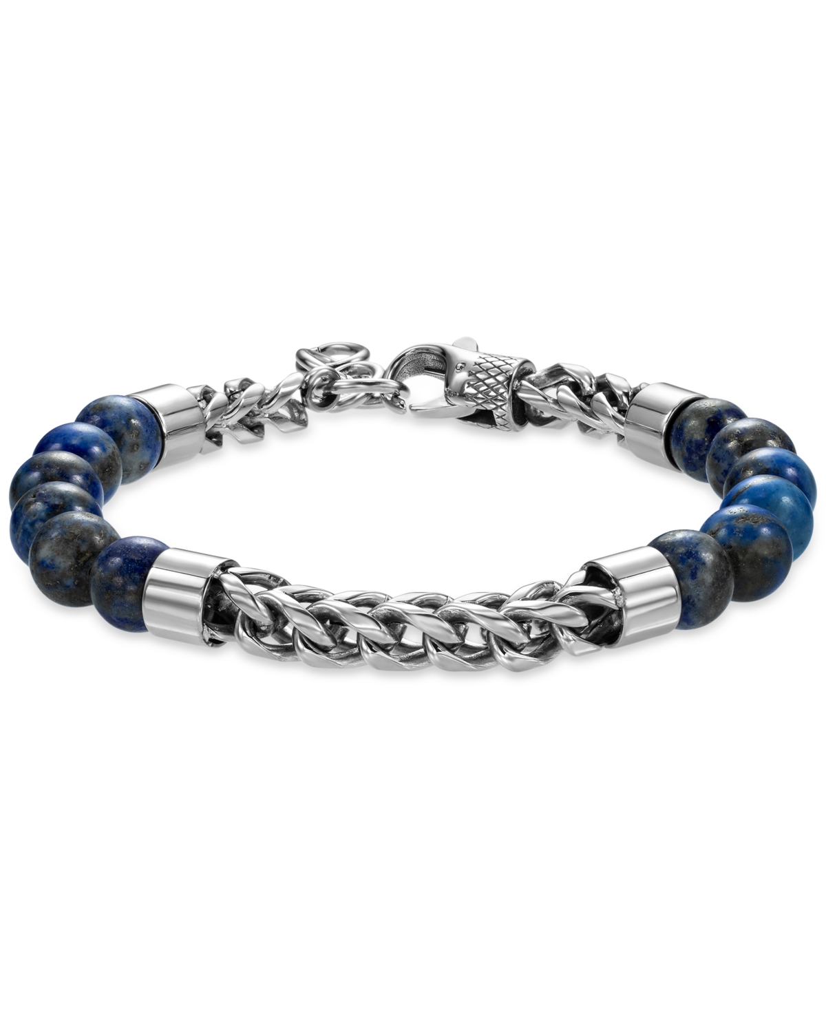 Men's Lapis Lazuli Bead & Chain Bracelet in Stainless Steel (Also in Onyx & Tiger Eye) - Onyx