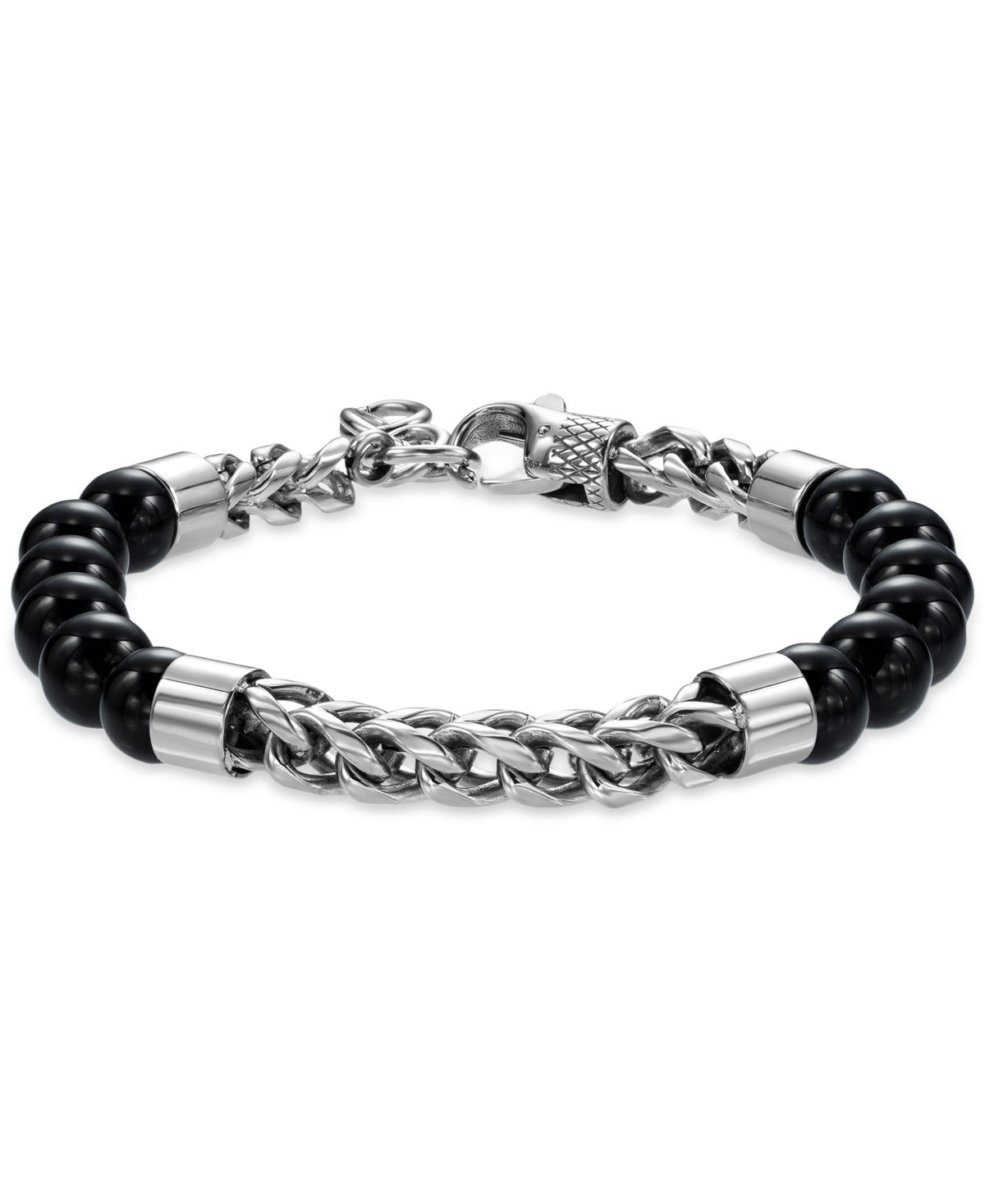 Men's Lapis Lazuli Bead & Chain Bracelet in Stainless Steel (Also in Onyx & Tiger Eye) - Onyx