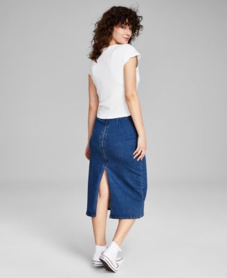 Shop And Now This Now This Womens Cap Sleeve T Shirt Denim Midi Skirt Created For Macys In Alexiou