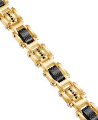 Men's Cubic Zirconia & Carbon Fiber Square Link Bracelet