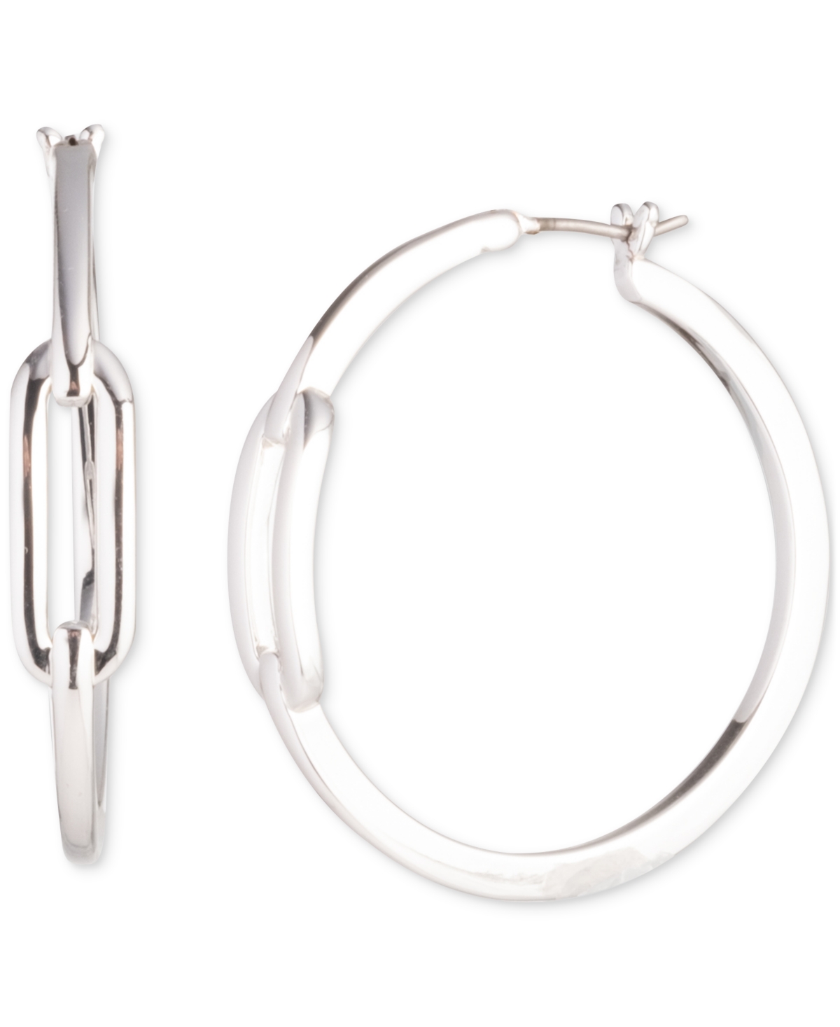 Shop Lauren Ralph Lauren Medium Link Hoop Earrings, 1.23" In Silver