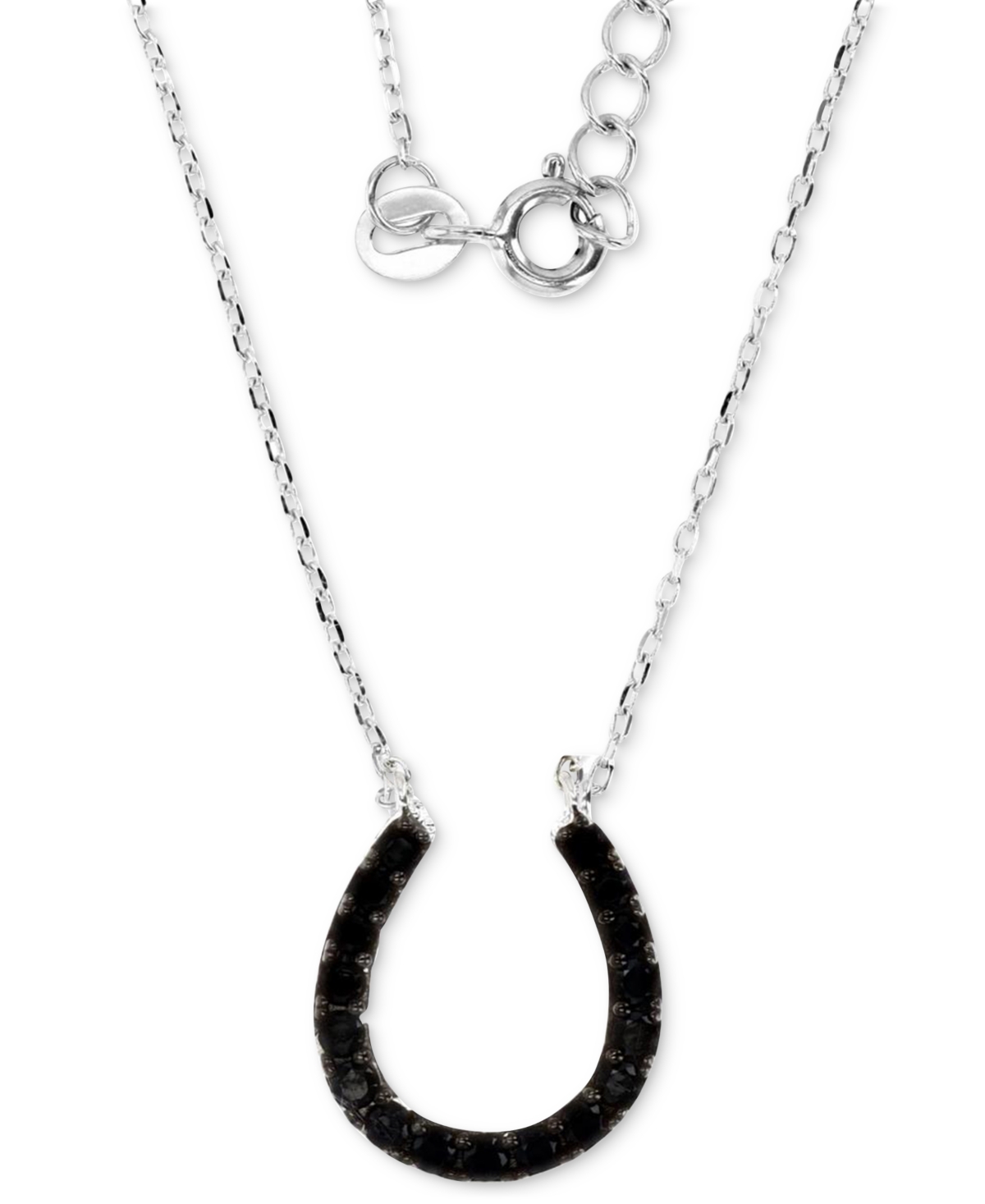 Black Spinel Lucky Horseshoe Pendant Necklace (3/4 ct. t.w.) in Sterling Silver, 16" + 2" extender - Black Spinel