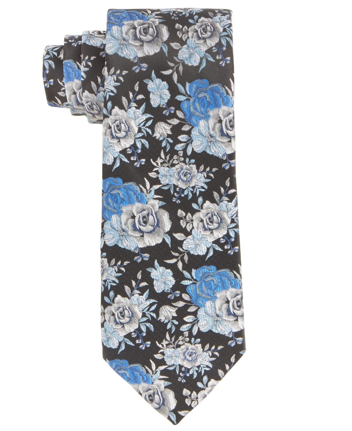 Men's Royal Blue & White Floral Tie - Black