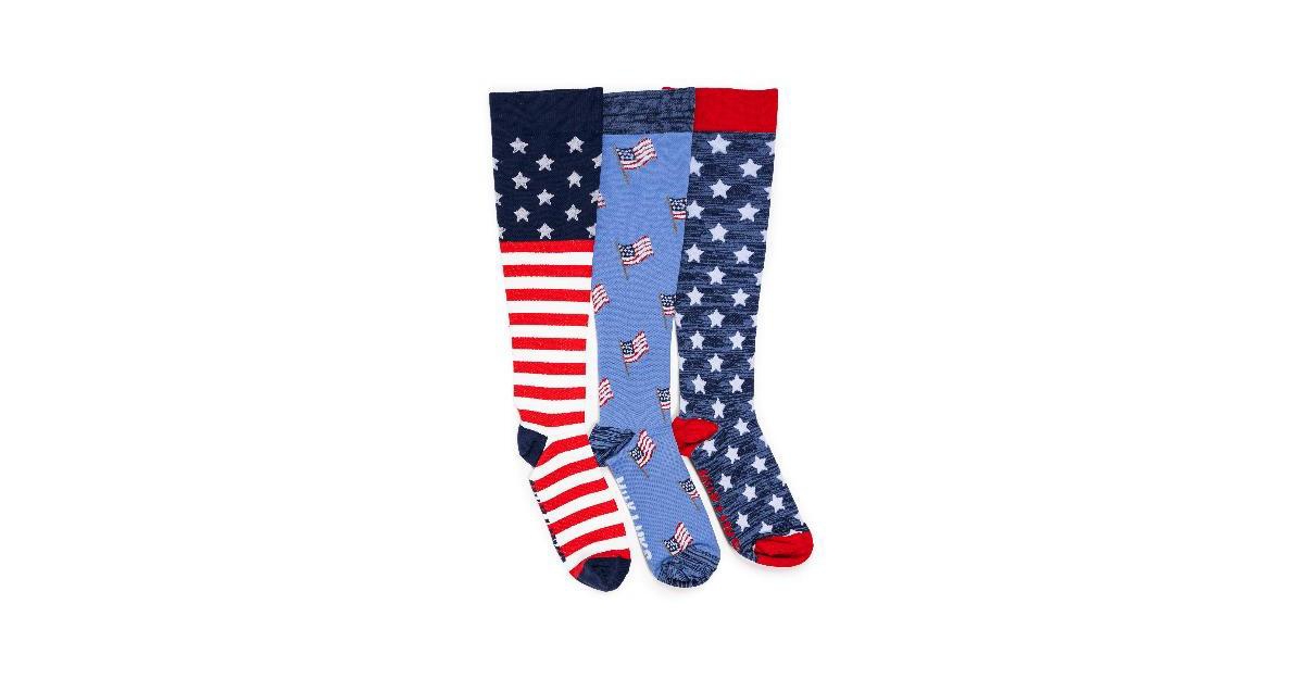 Unisex 3 Pack Nylon Compression Knee-High Socks, Red/White/Blue, One Size - Red/white/blue