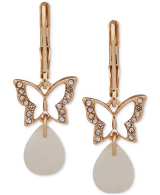 lonna & lilly - Gold-Tone Butterfly Stone Drop Earrings