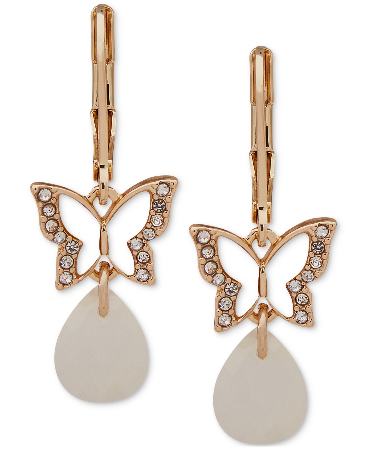 Shop Lonna & Lilly Gold-tone Butterfly Stone Drop Earrings In White