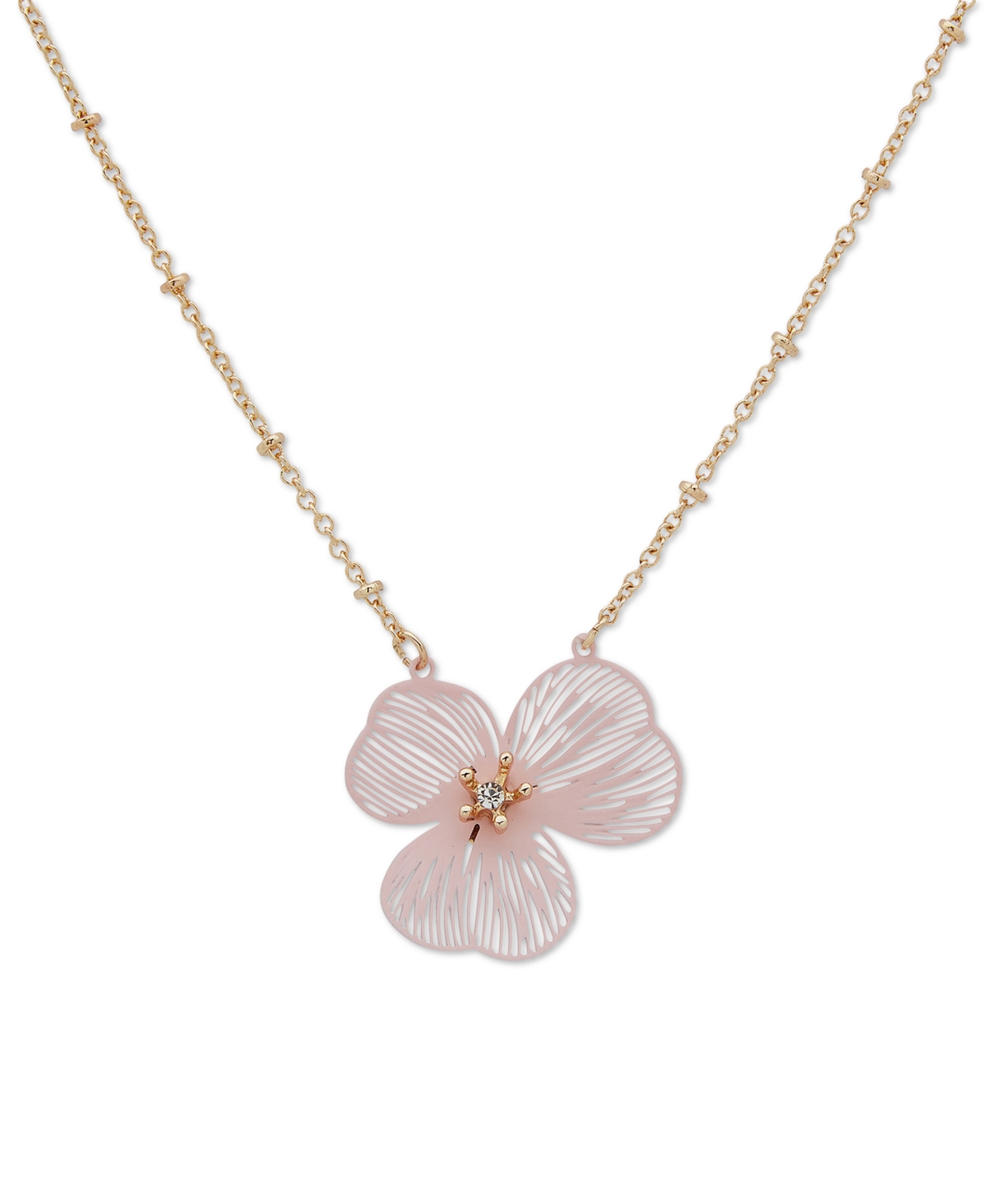 Lonna & Lilly Gold-tone Openwork Flower Pendant Necklace, 16" + 3" Extender In Pink