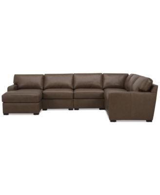 Radley 129" 6-Pc. Leather Square Corner Modular Chaise Sectional, Created for Macy's