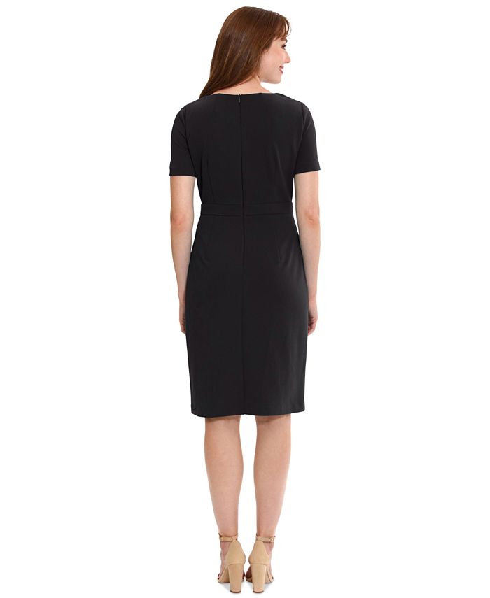 London Times Women's Tie Neck Shift Dress Orange Size Petite Small