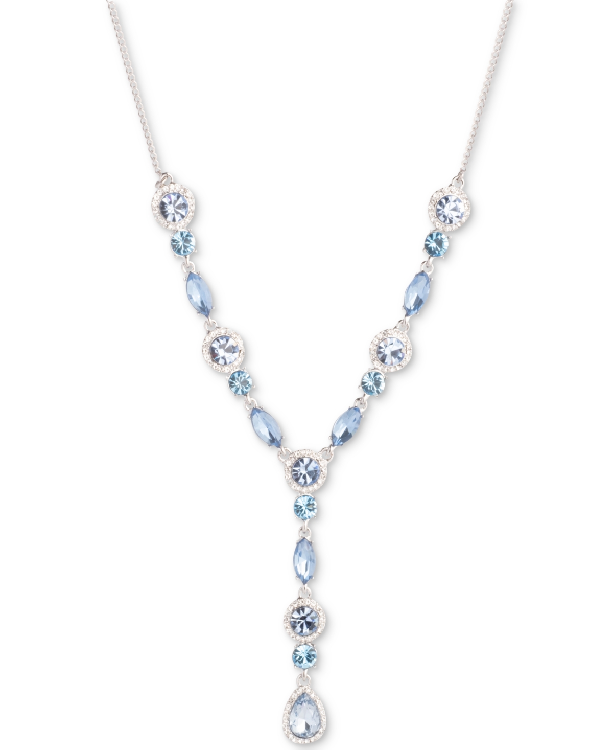 Pave & Color Crystal Lariat Necklace, 16" + 3" extender - Navy