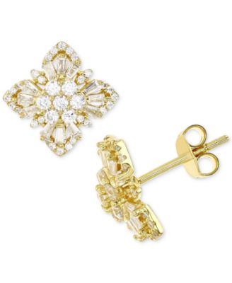Macy's - Cubic Zirconia Round & Baguette Square Cluster Stud Earrings in 14k Gold-Plated Sterling Silver