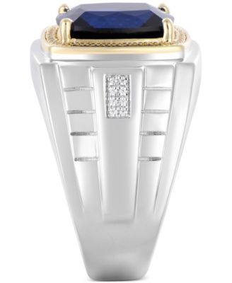 Men's Lab-Created Sapphire (7-1/2 ct. t.w.) & Diamond (1/6 ct. t.w.) in Sterling Silver & 10k Gold (Also in Lab-Created Ruby)