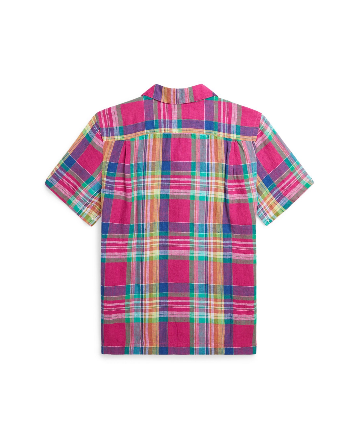 Polo Ralph Lauren Big Boys Plaid Linen Camp Shirt - 906 Pink Blue Multi
