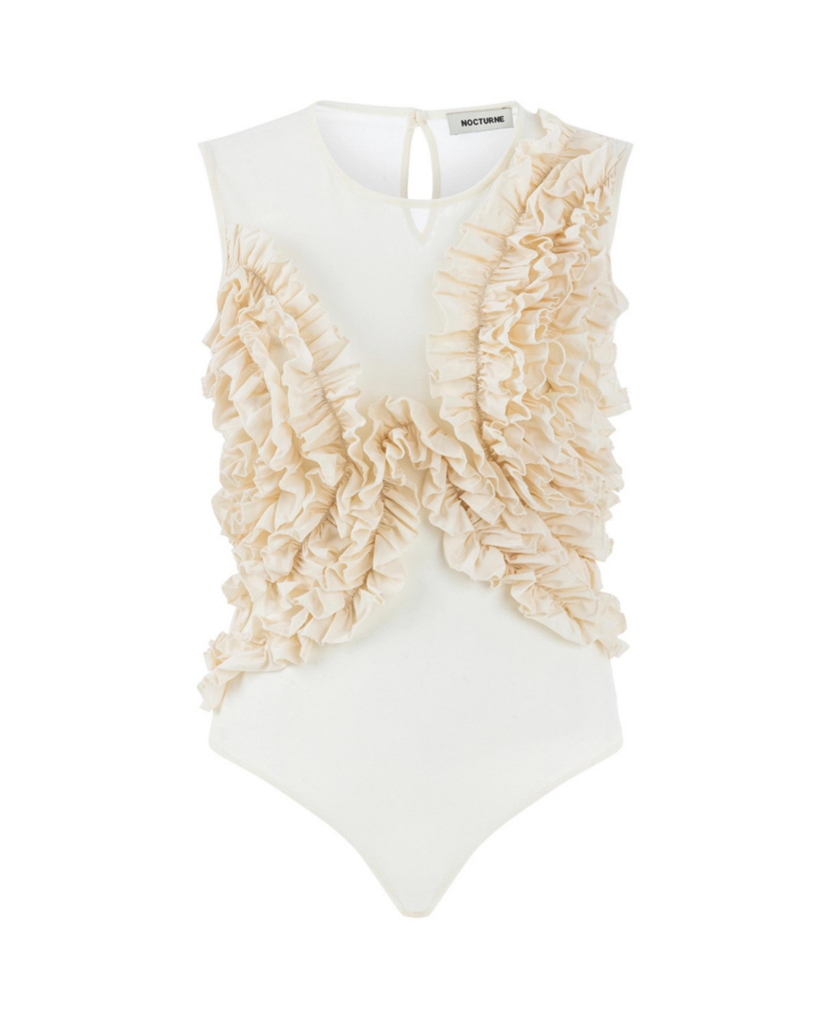 Women's Tulle Bodysuit with Ruffle Detail - Ecru