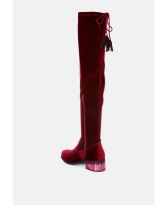 Rumple Velvet Over The Knee Clear Heel Boots