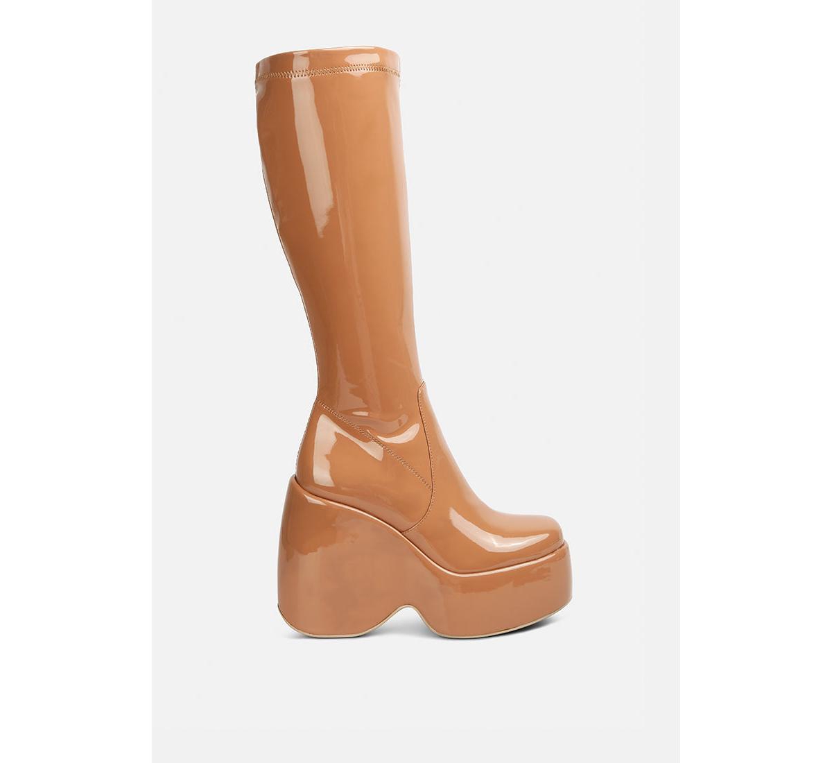 dirty dance patent high platform calf boots - Tan