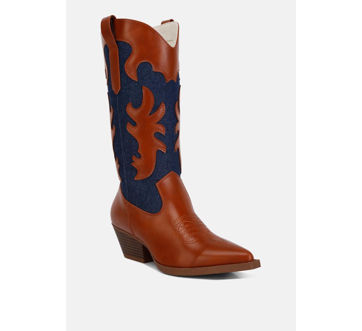 Fallon Faux Leather Patchwork Cowboy Boots