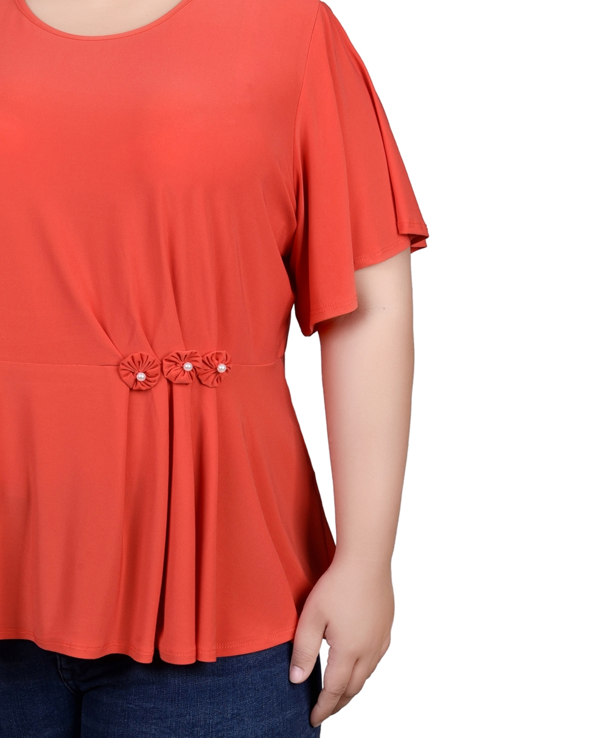 Ny Collection Plus Size Flutter Sleeve Flower-Detail Top
