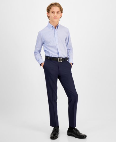 Рубашка B By Brooks Brothers Classic-Fit Solid Long-Sleeve Dress Shirt для мальчиков, цвет: Синий