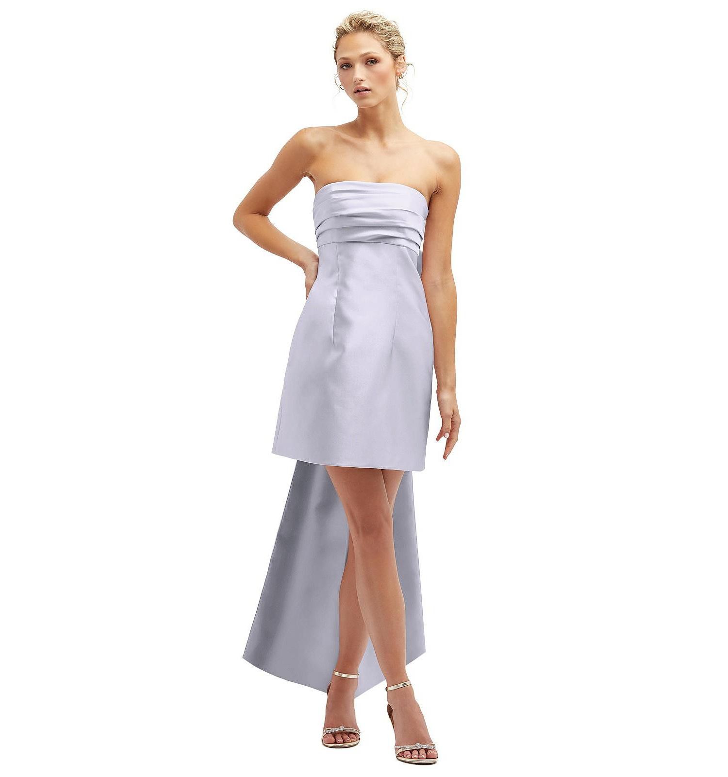 Women's Strapless Satin Column Mini Dress with Oversized Bow