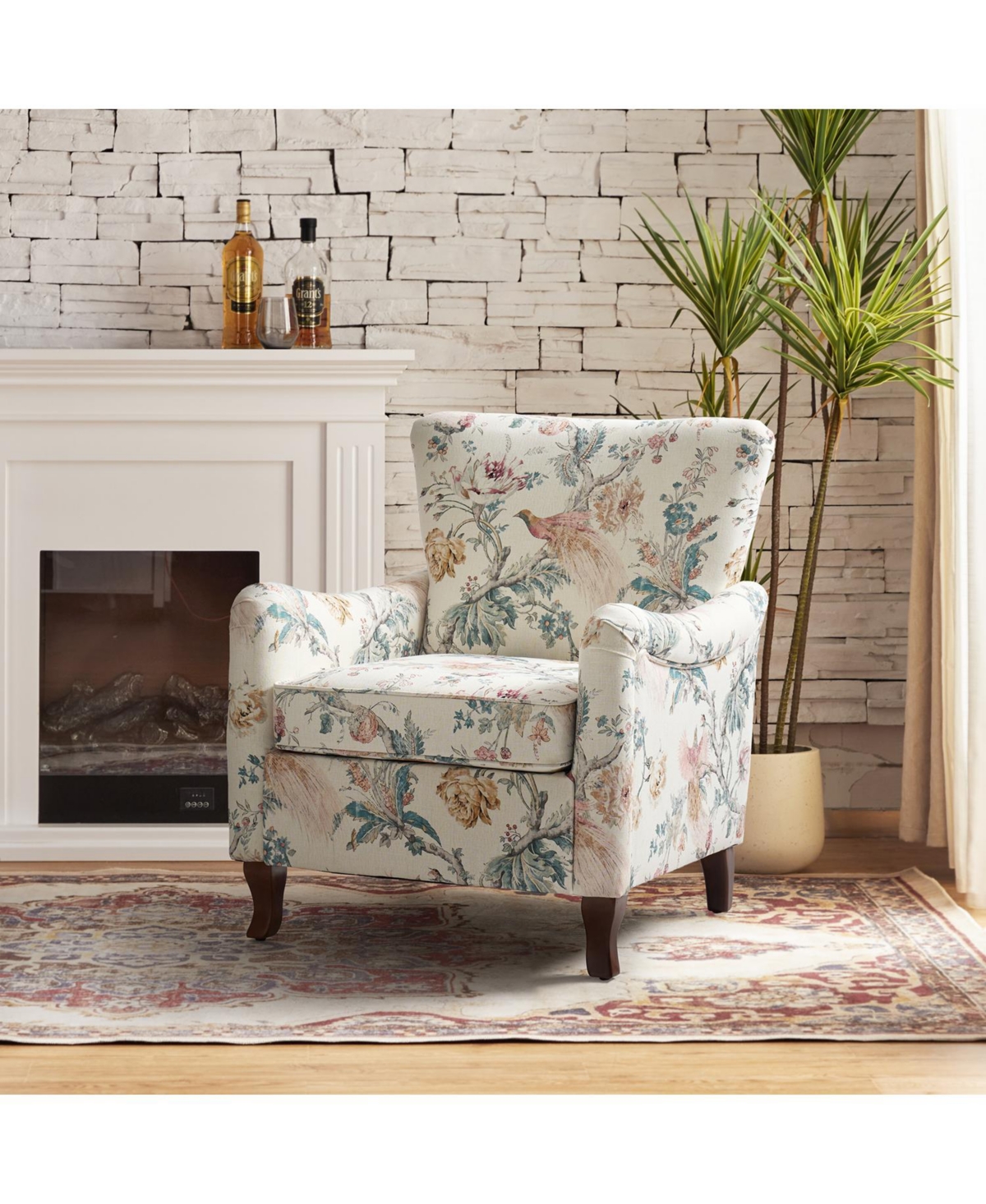 Ewert Comfy Floral Fabric Pattern Armchair with Wingback Design