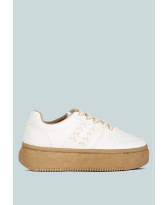 Womens Monigue Faux Leather Cross Stitch Detail Sneakers