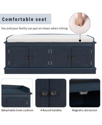 MDF Multi-Purpose Storage Bench with Adjustable Shelves and Cushioned Seat