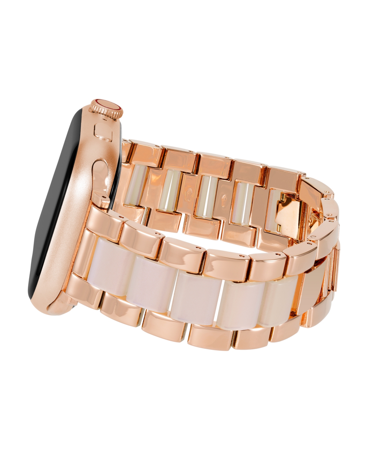Shop Anne Klein Women's Pink Iridescent Acetate With Rose Gold-tone Alloy Link Bracelet Compatible With 42mm/44mm/45 In Pink,rose Gold-tone
