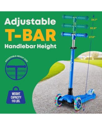 Mini 3-Wheel Kids Scooter with LED light-up wheels, 4-height adjustable handlebar, anti-slip deck & safety brake, for ages 2+, teal