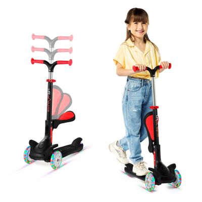 3-Wheel Kids Scooter with Foldable Seat, Adjustable Handlebar, LED Light-Up Wheels & Anti-Slip Deck, Lean-to-Steer Design for Ages 2+, Indoor/Outdoor