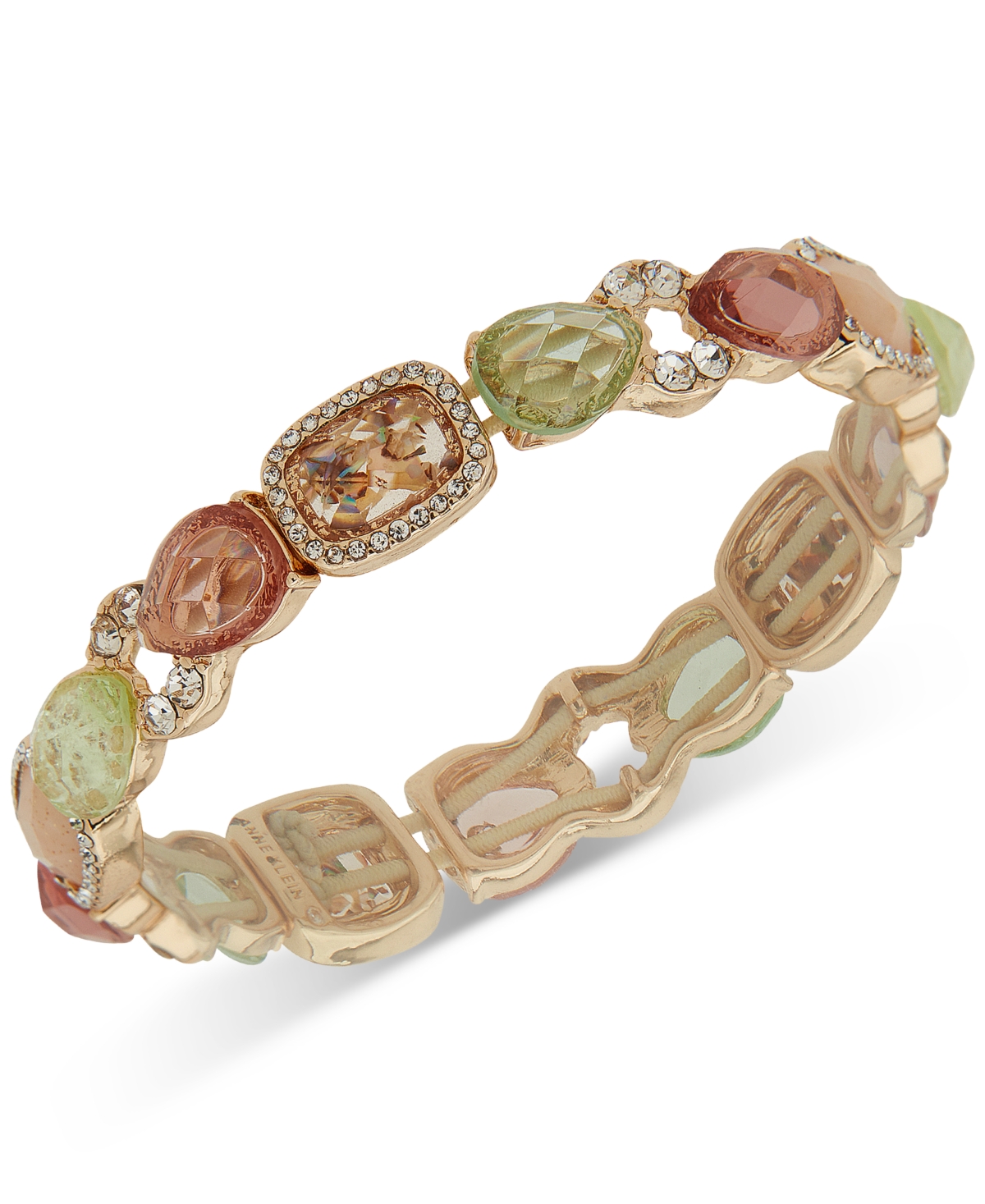 Shop Anne Klein Gold-tone Crystal & Stone Stretch Bracelet In Multi