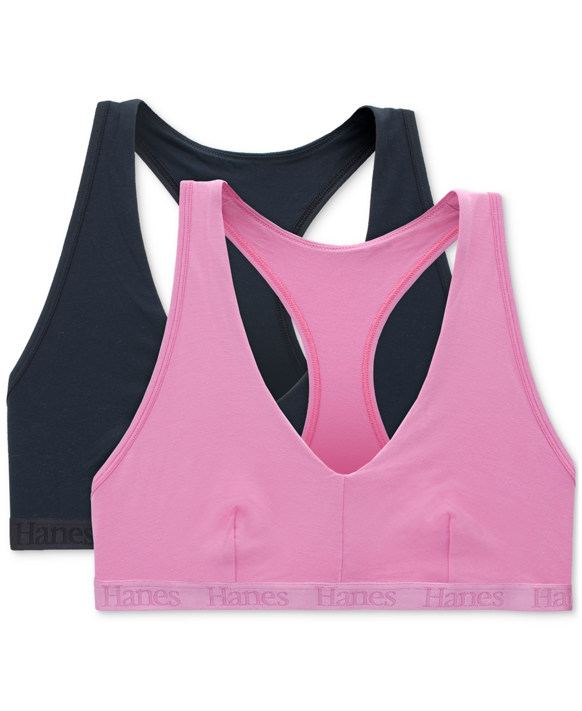 Hanes Women's 2-Pack Originals SuperSoft Ultimate V-Neck Racerback Bralette  -Strawberry Candy Pink