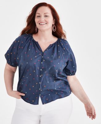 Style & Co - Plus Size Cotton Ikat Embroidered Blouse