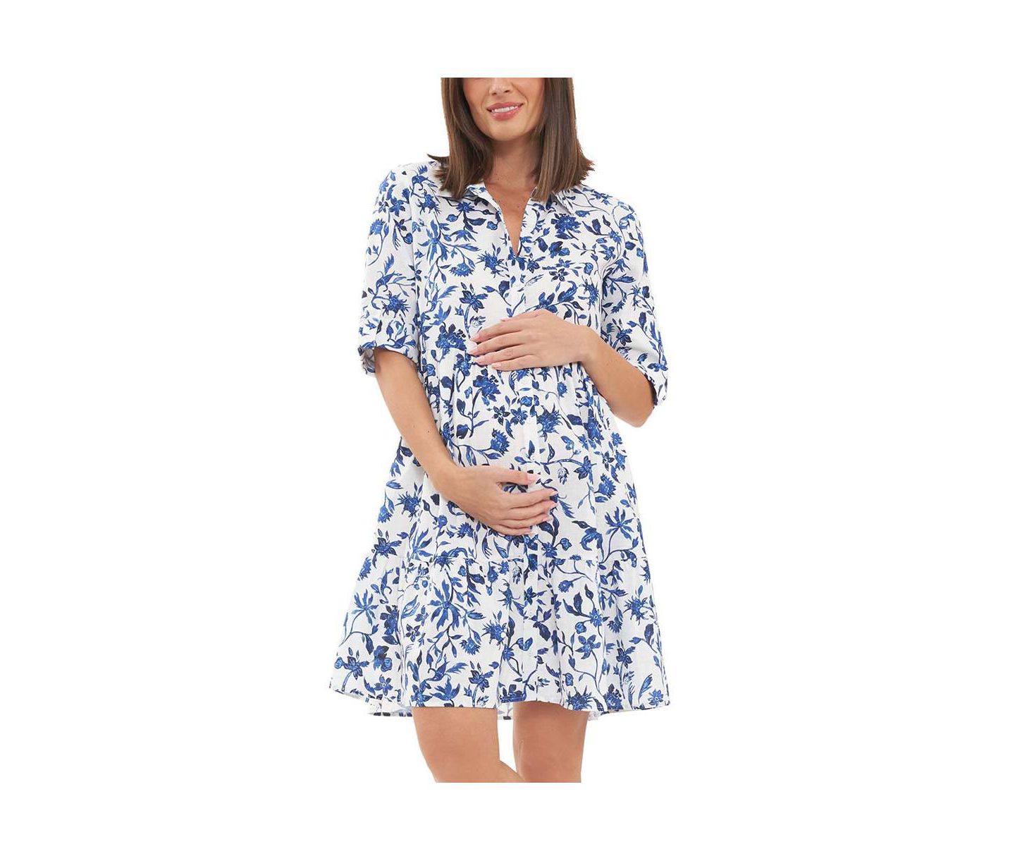Женское платье Ripe Maternity Bella Button Through Linen Dress White/Lapis, цвет: Белый — фото 1